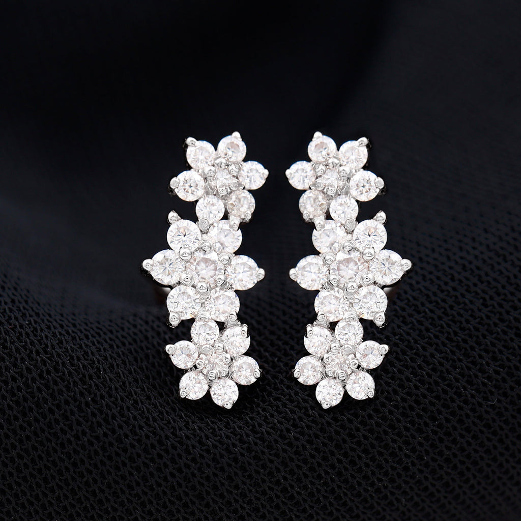 Certified Moissanite Flower Stud Earrings for Women