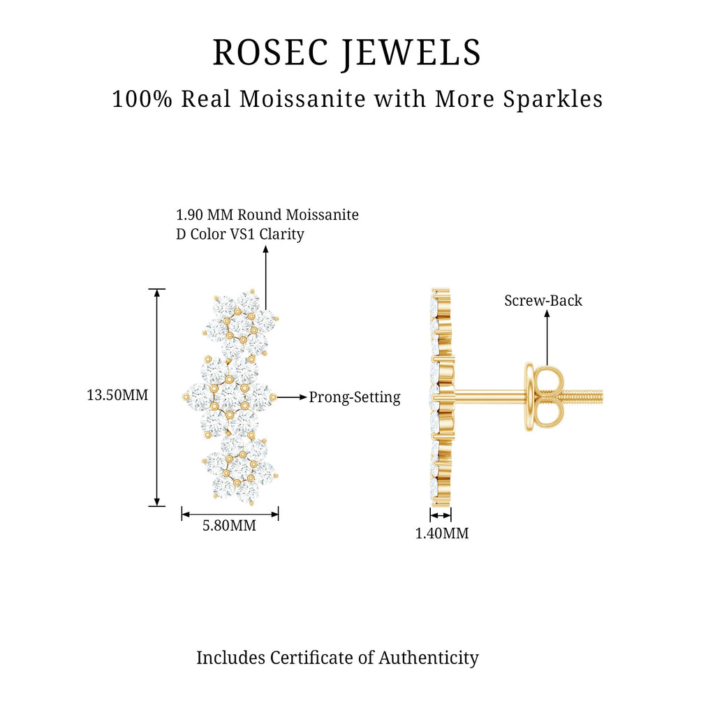 Certified Moissanite Flower Stud Earrings for Women