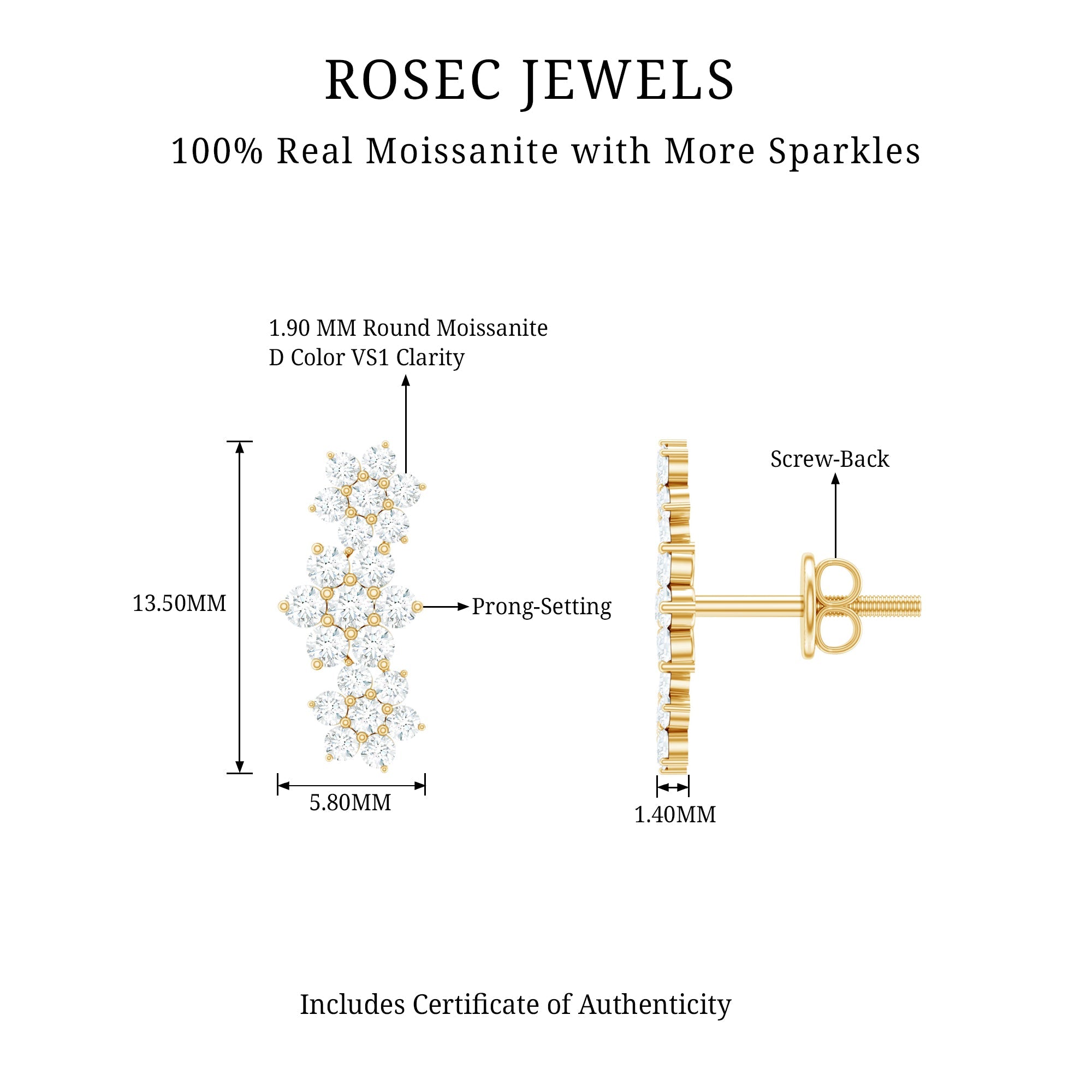 Certified Moissanite Flower Stud Earrings for Women