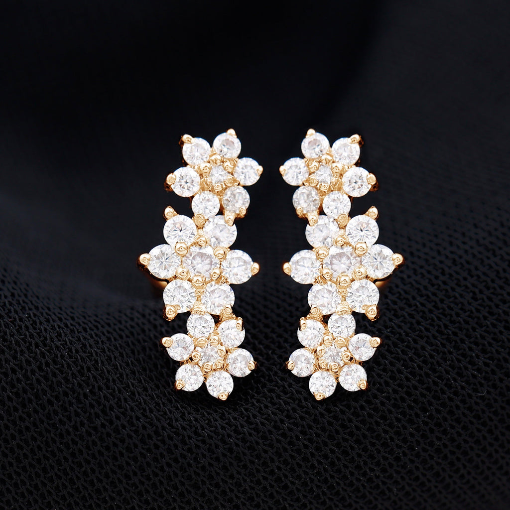 Certified Moissanite Flower Stud Earrings for Women