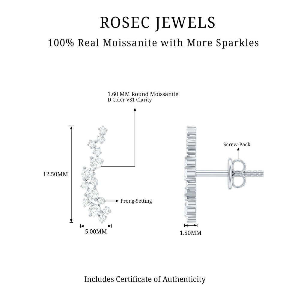 Certified Moissanite Ear Climber Earrings
