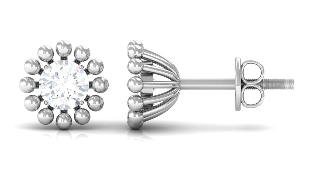 Natural Diamond Solitaire Stud Earrings with Beaded Detailing