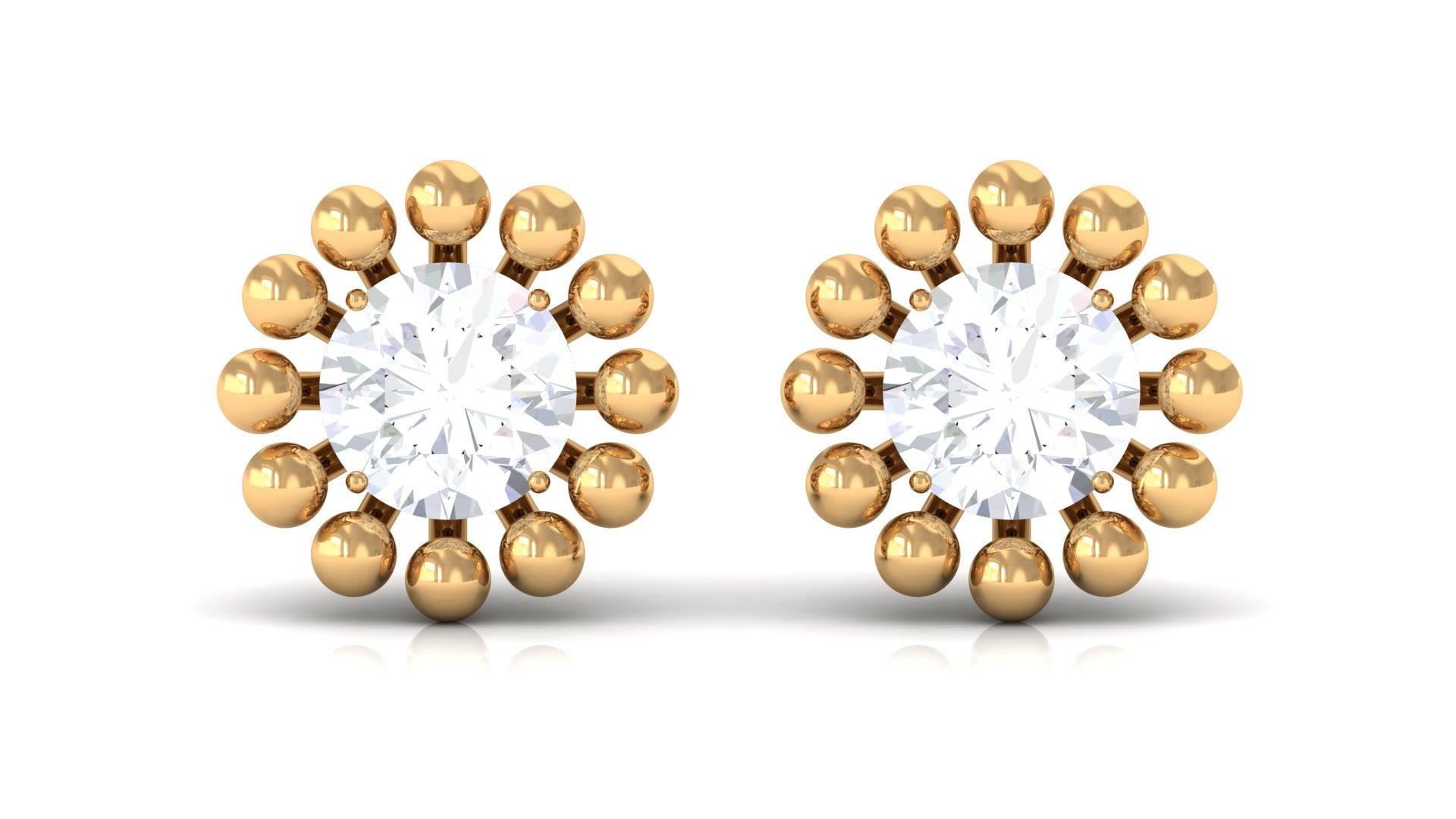 Natural Diamond Solitaire Stud Earrings with Beaded Detailing