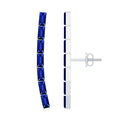 Baguette Cut Lab Grown Blue Sapphire Climber Earrings