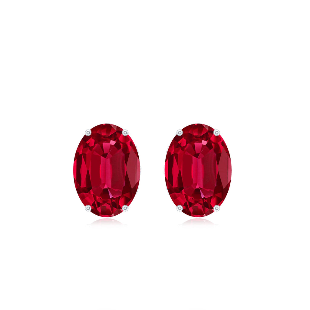 3 CT Oval Lab-Created Ruby Bridal Stud Earrings with Diamond