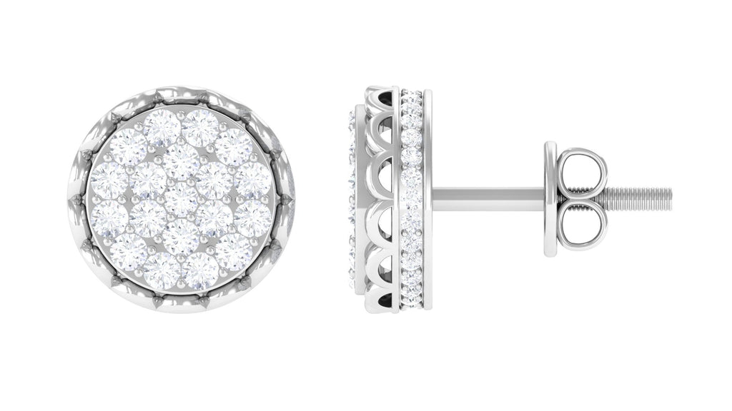 Natural Diamond Cluster Stud Earrings with Screw Back