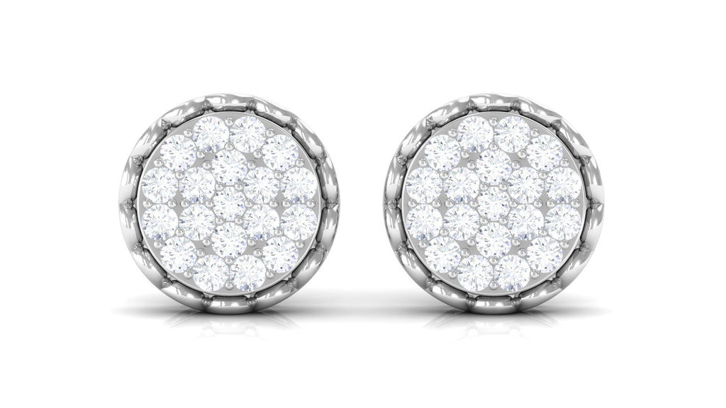 Natural Diamond Cluster Stud Earrings with Screw Back