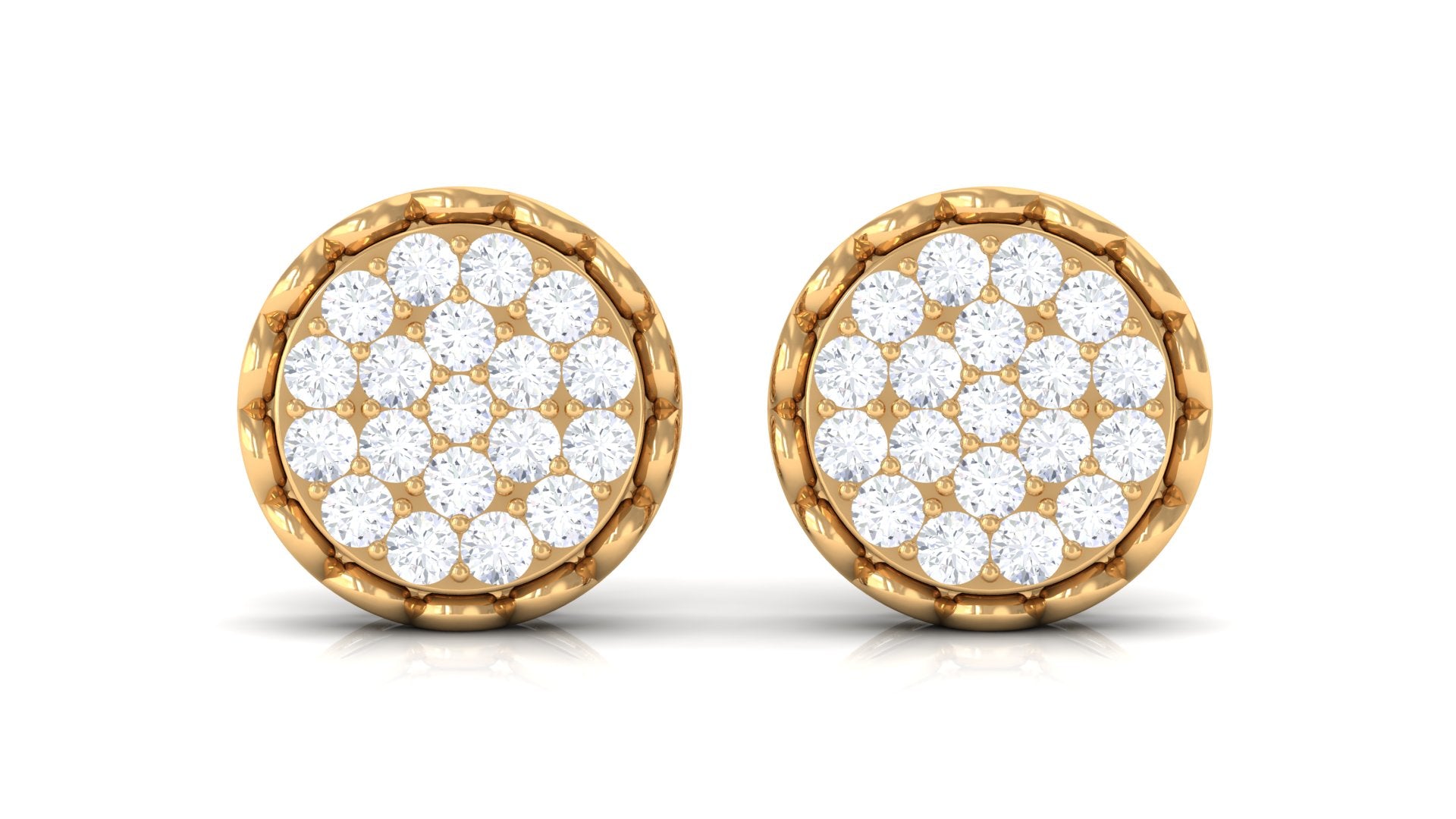 Natural Diamond Cluster Stud Earrings with Screw Back