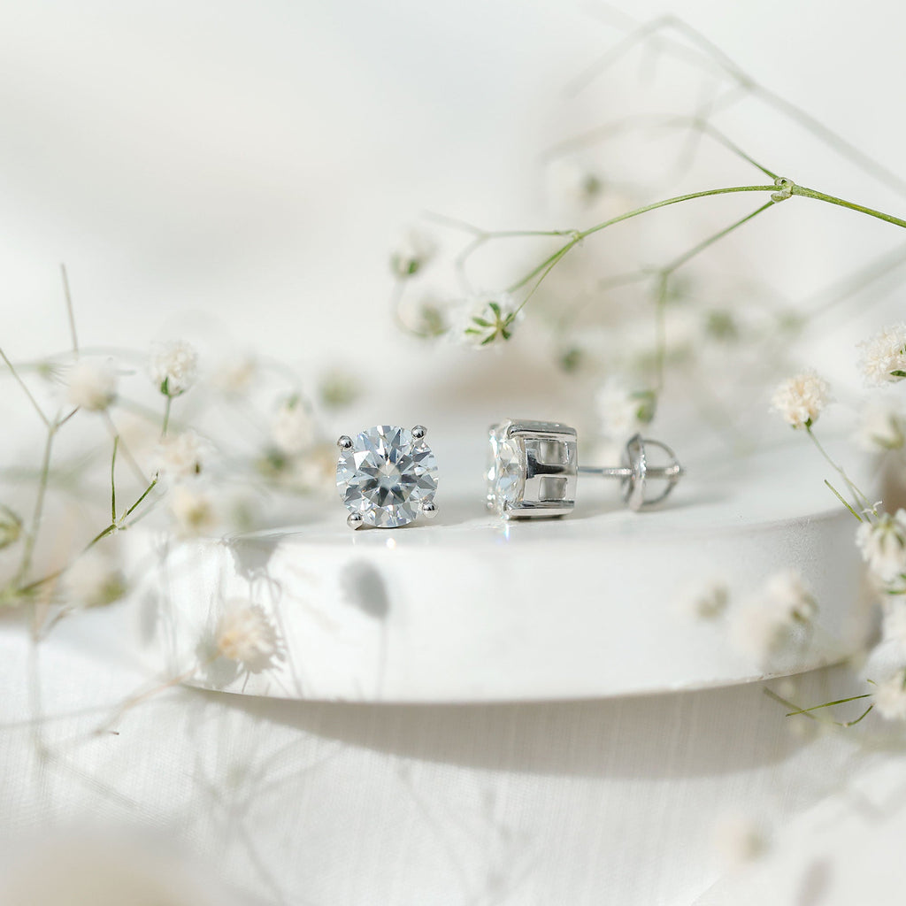 2.5 Carat Round Moissanite Studs in Claw Setting