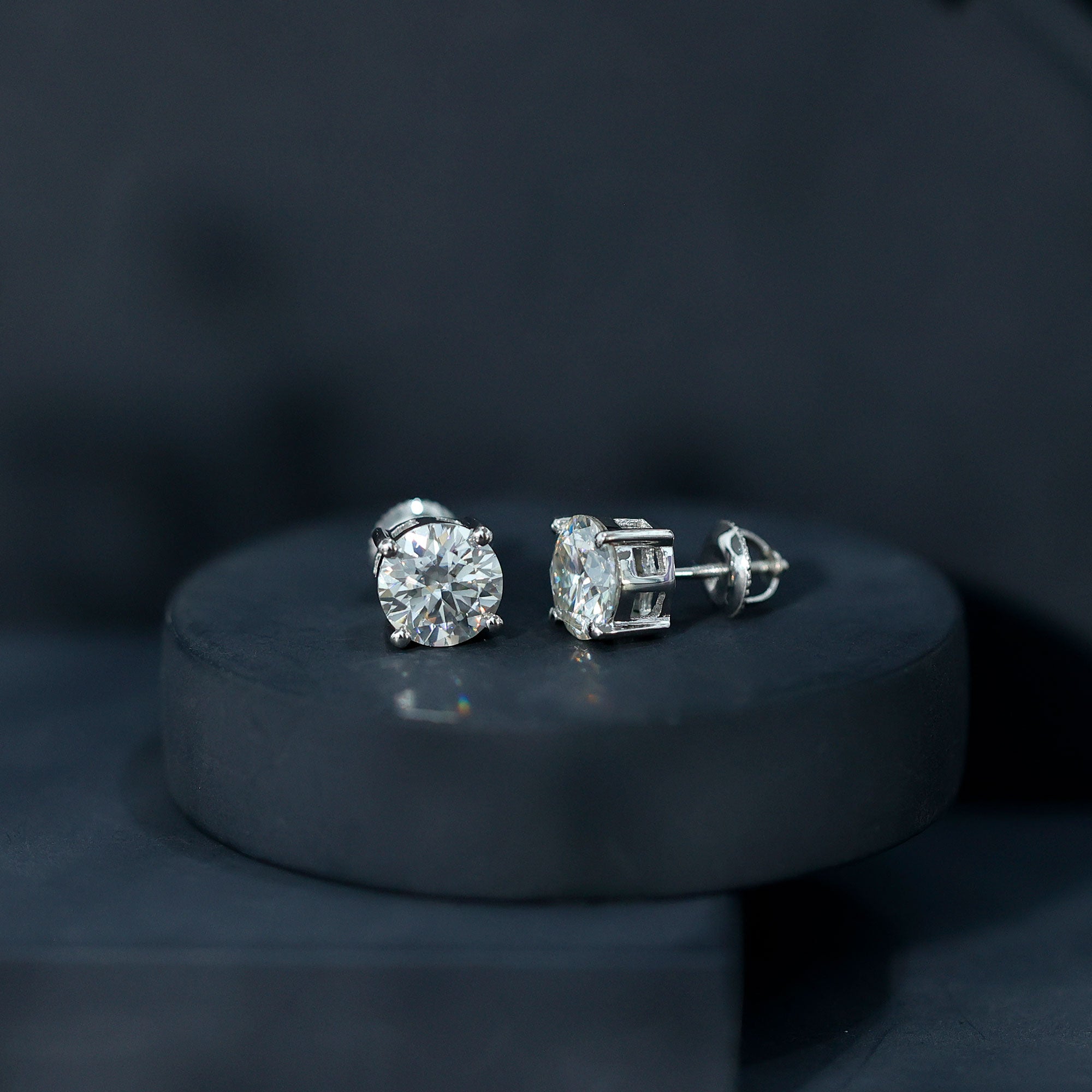 2.5 Carat Round Moissanite Studs in Claw Setting