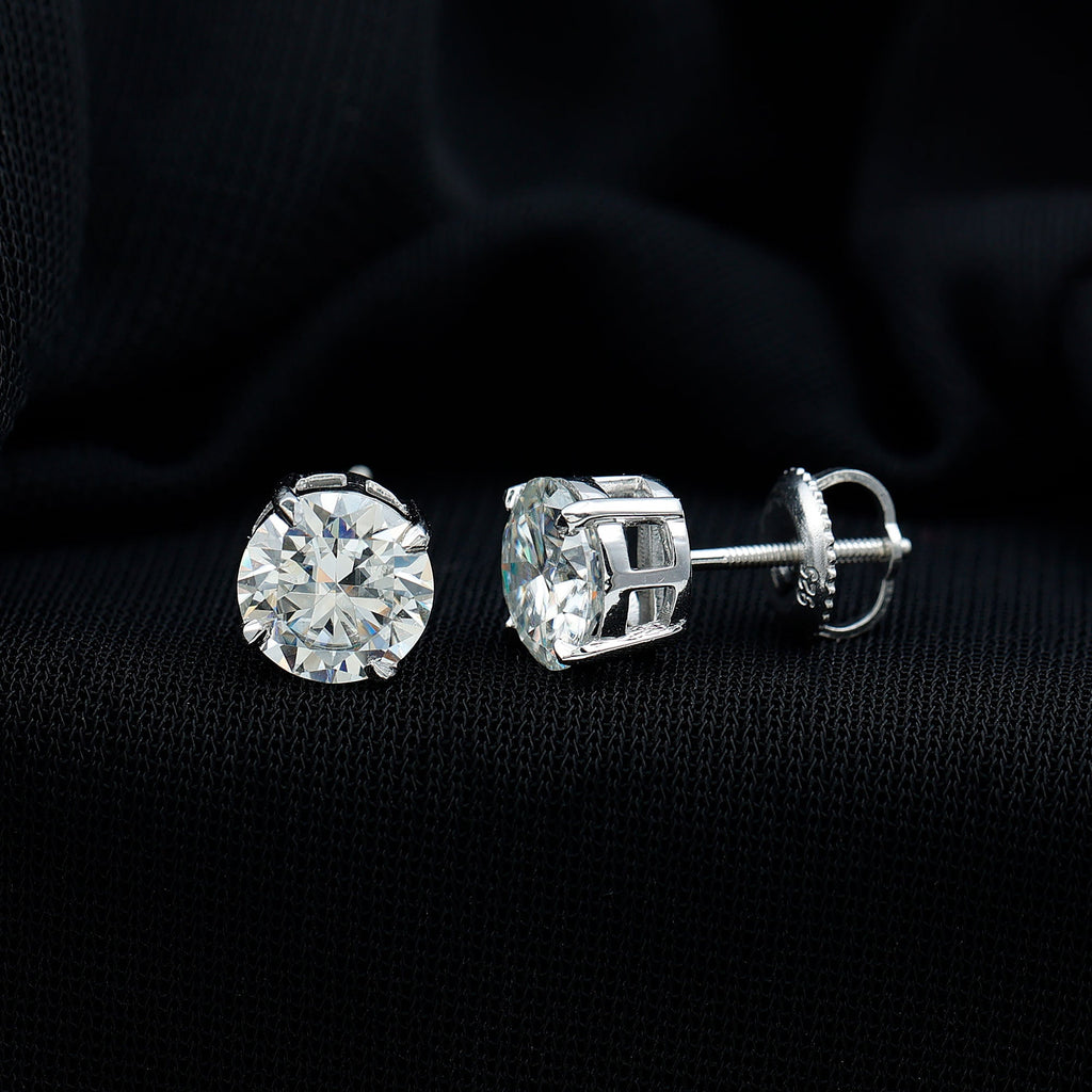 2.5 Carat Round Moissanite Studs in Claw Setting