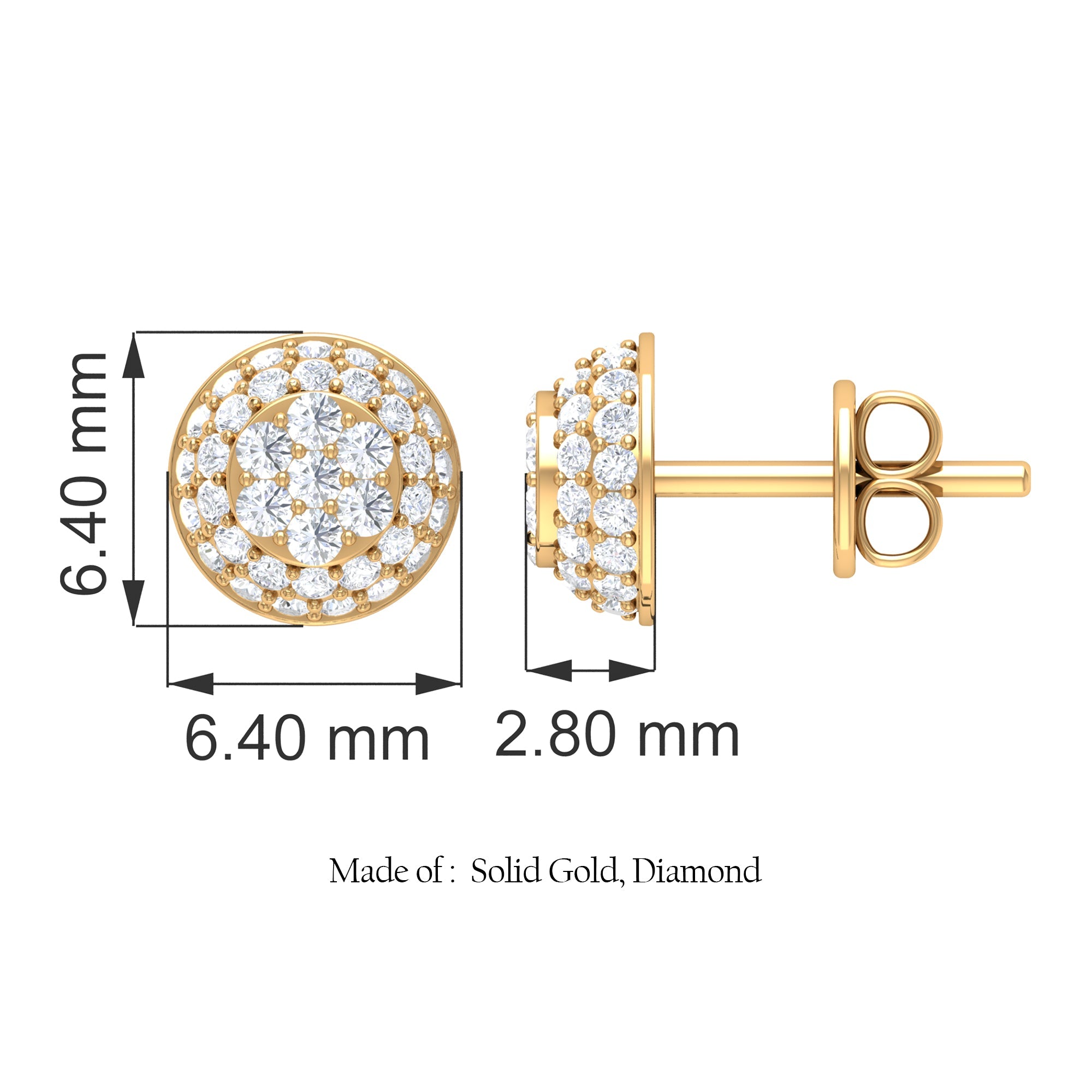 Certified Diamond Bridal Stud Earring with Screw Back