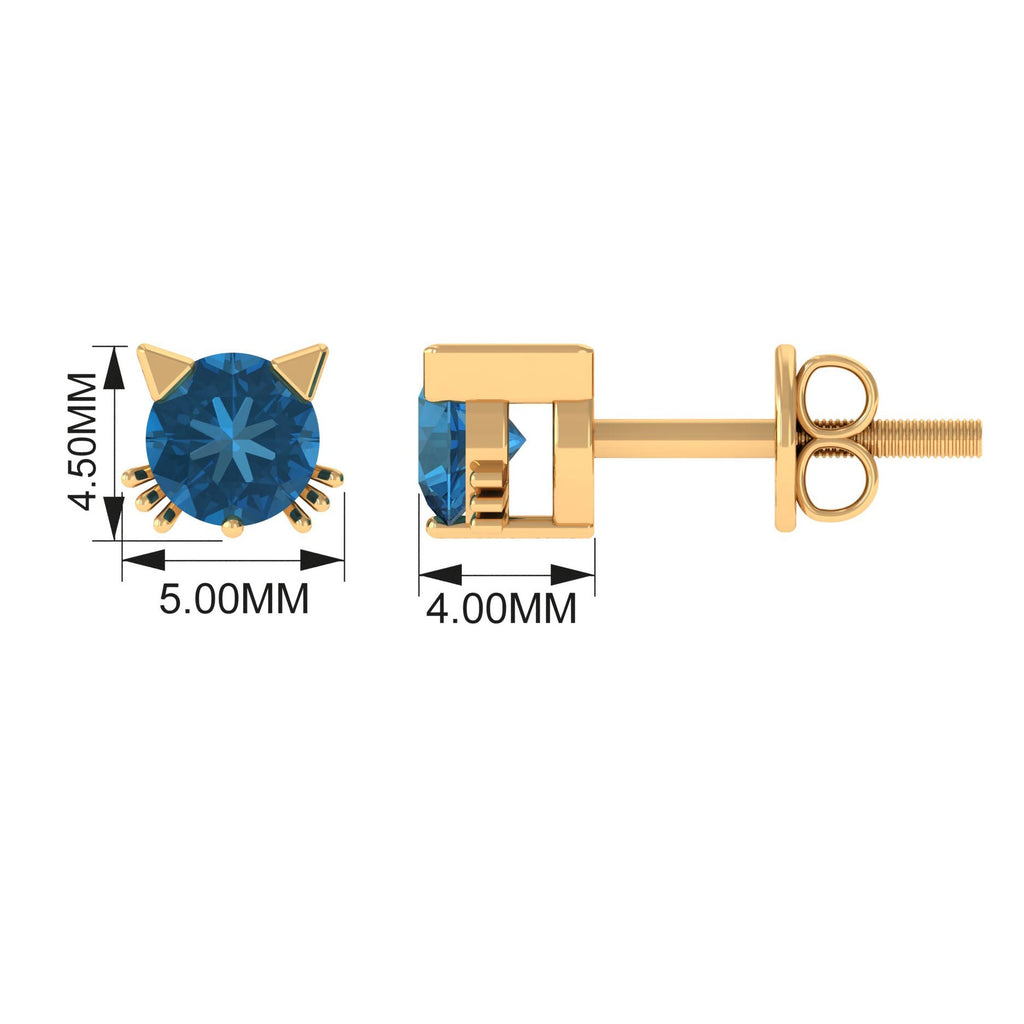 1 CT Round Shape London Blue Topaz Cat Stud Earrings