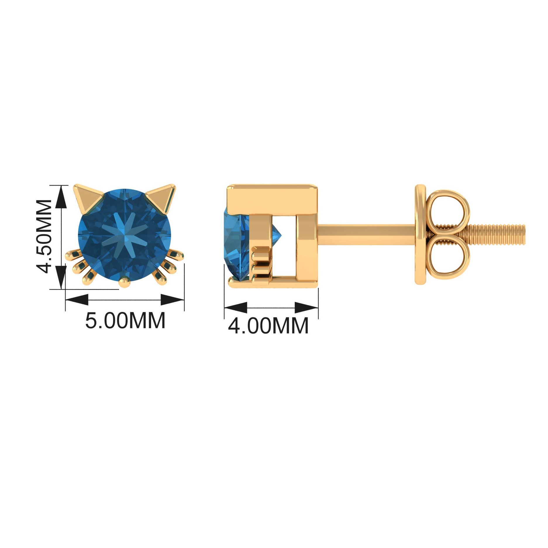 1 CT Round Shape London Blue Topaz Cat Stud Earrings