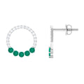 Open Circle Stud Earrings with Emerald and Diamond