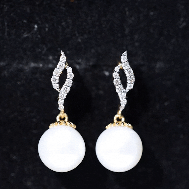 8MM Freshwater Pearl Drop Earrings with Diamond Accents