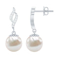 8MM Freshwater Pearl Drop Earrings with Diamond Accents