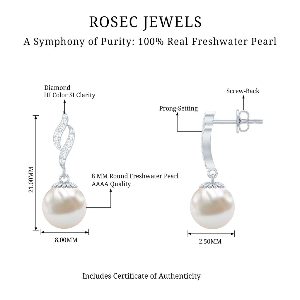 8MM Freshwater Pearl Drop Earrings with Diamond Accents