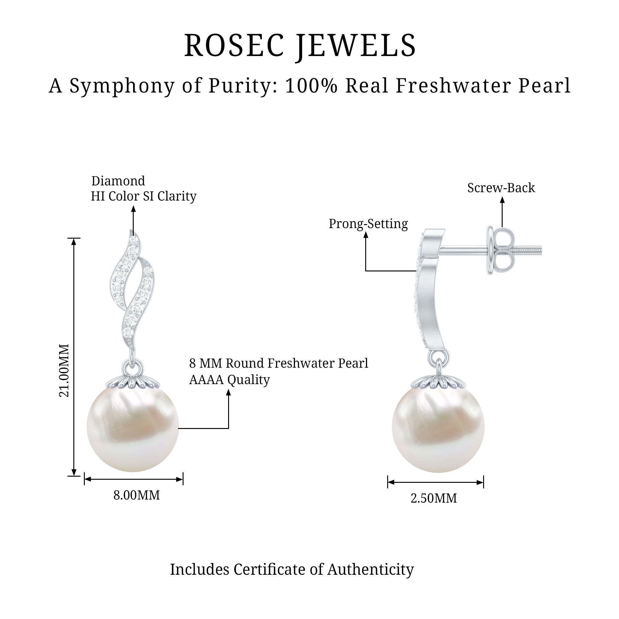 8MM Freshwater Pearl Drop Earrings with Diamond Accents