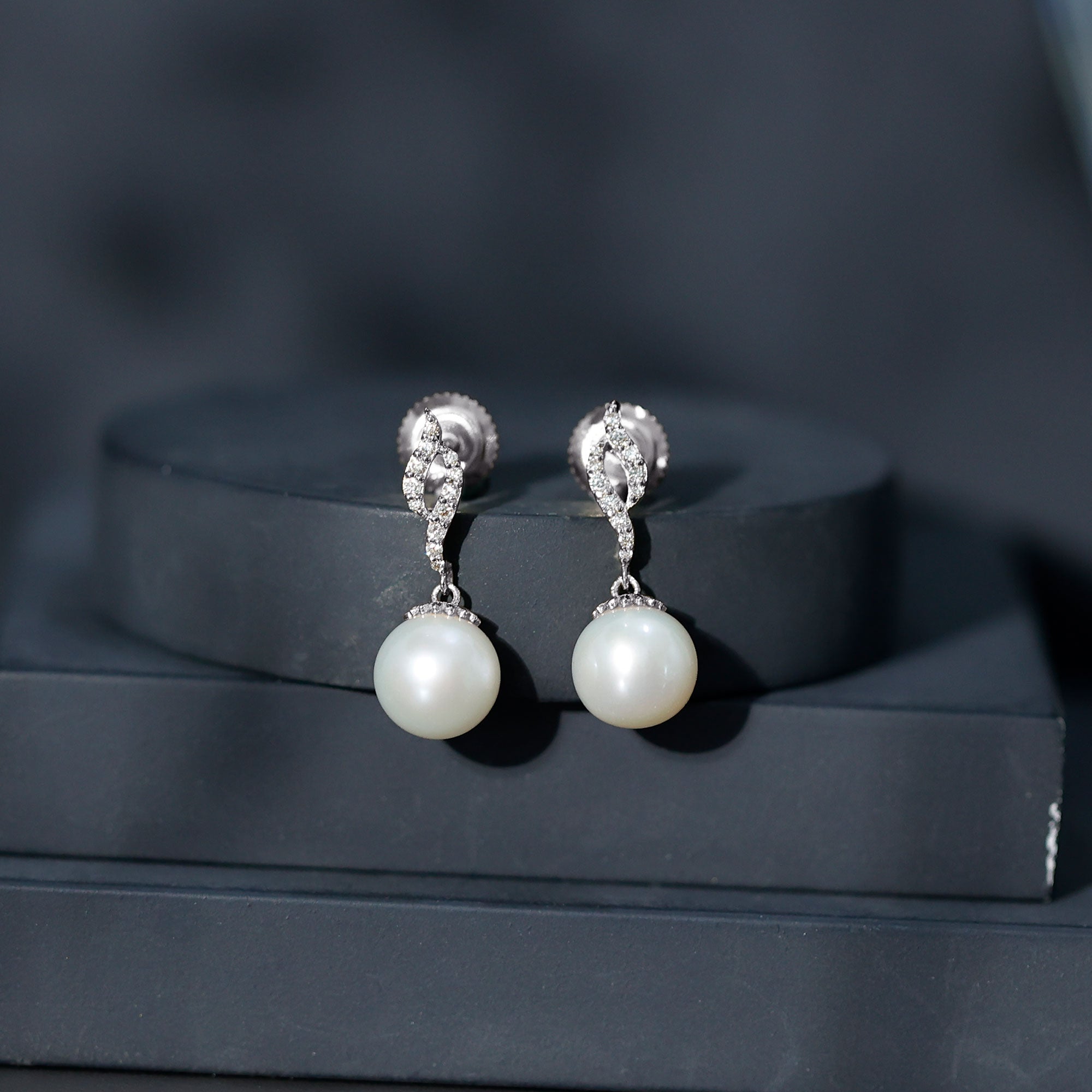 8MM Freshwater Pearl Drop Earrings with Diamond Accents