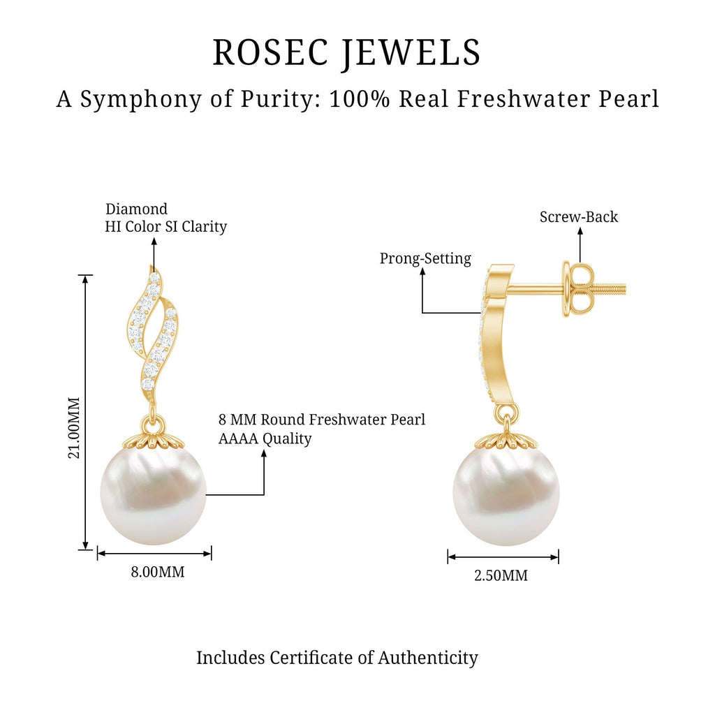 8MM Freshwater Pearl Drop Earrings with Diamond Accents