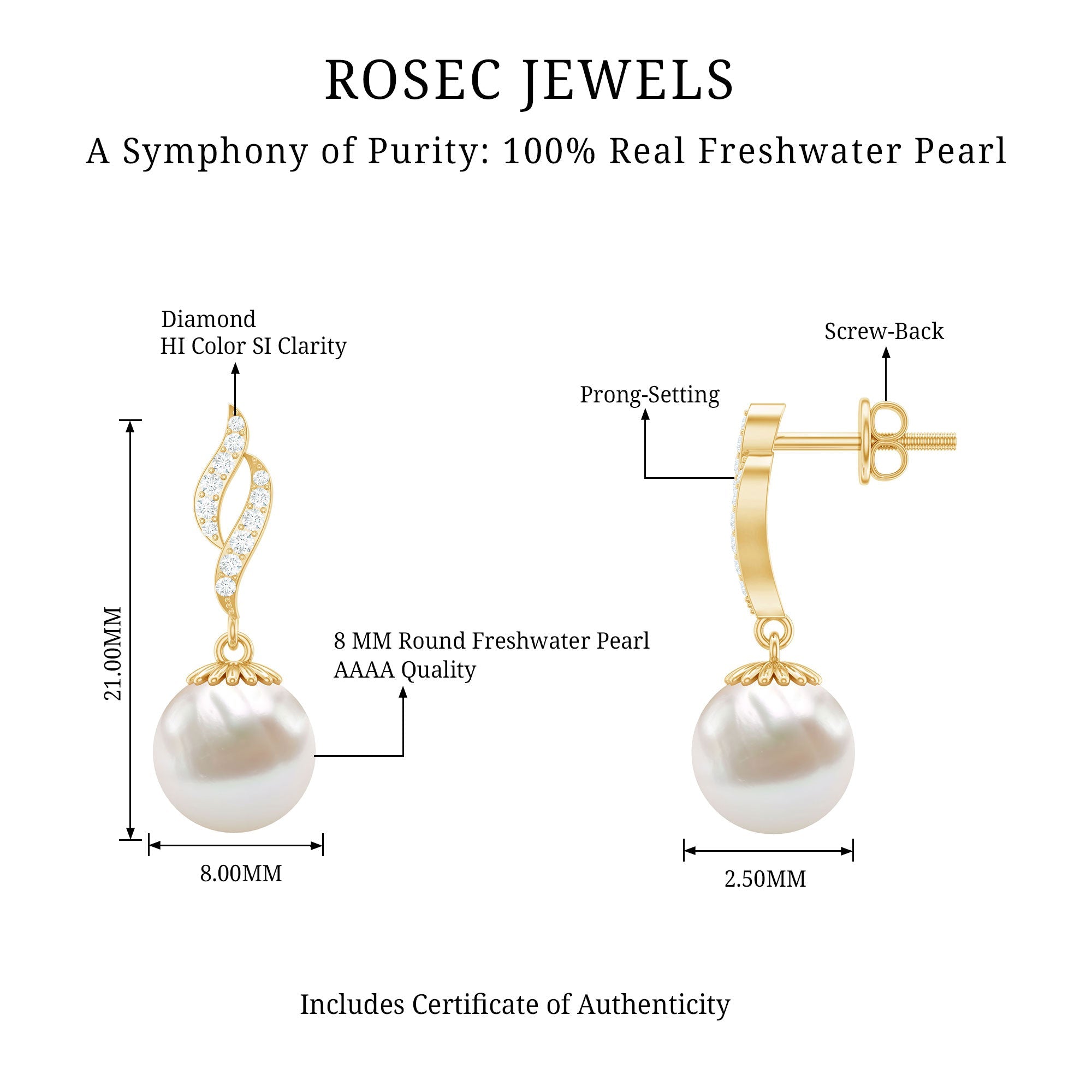 8MM Freshwater Pearl Drop Earrings with Diamond Accents