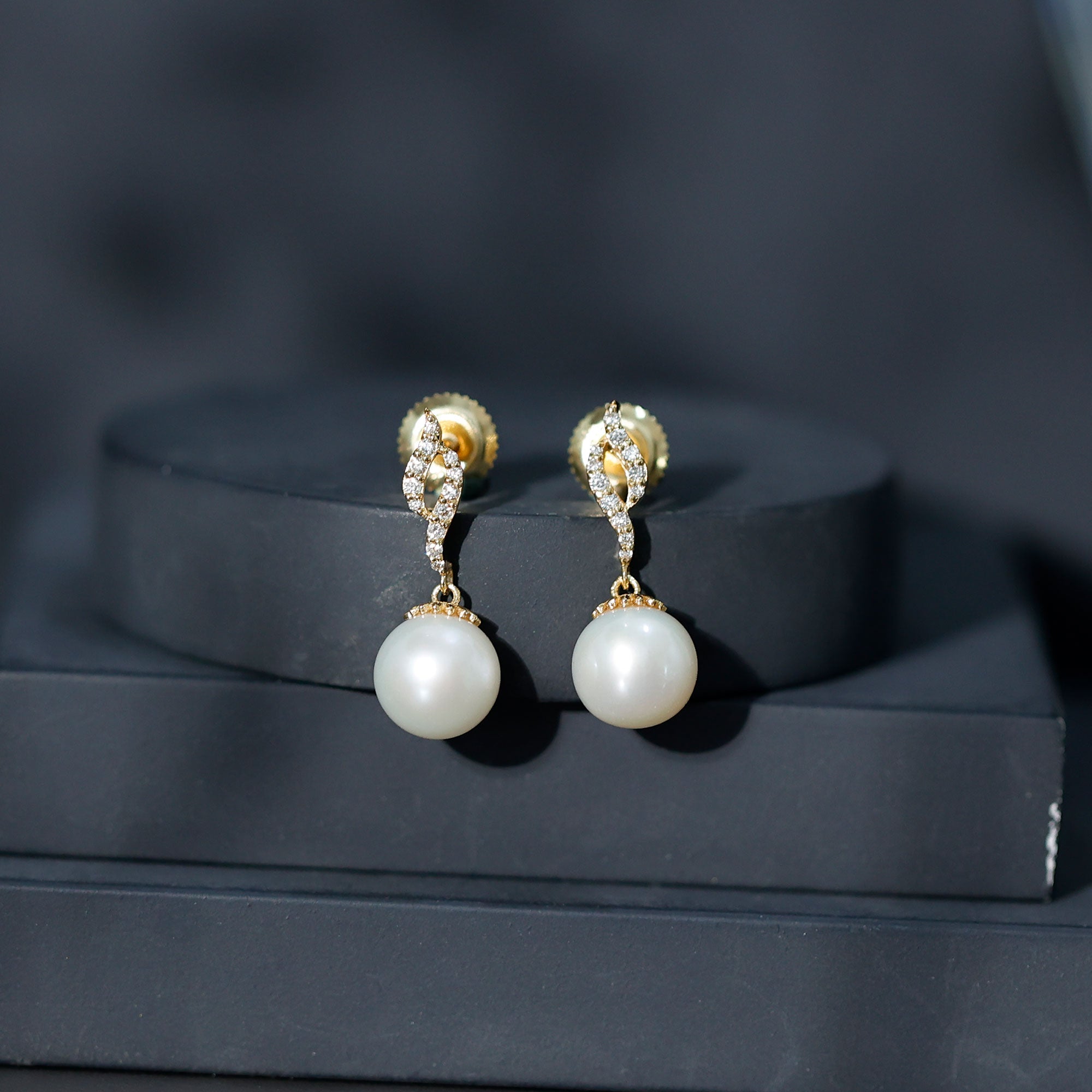 8MM Freshwater Pearl Drop Earrings with Diamond Accents
