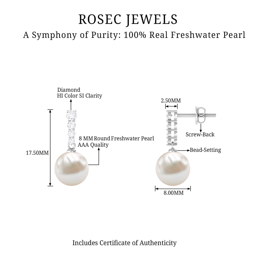 15 Carat Freshwater Pearl Drop Earrings with Diamond