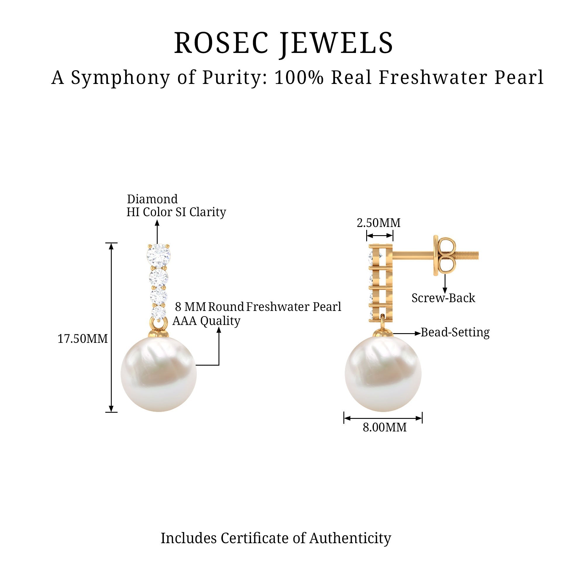 15 Carat Freshwater Pearl Drop Earrings with Diamond