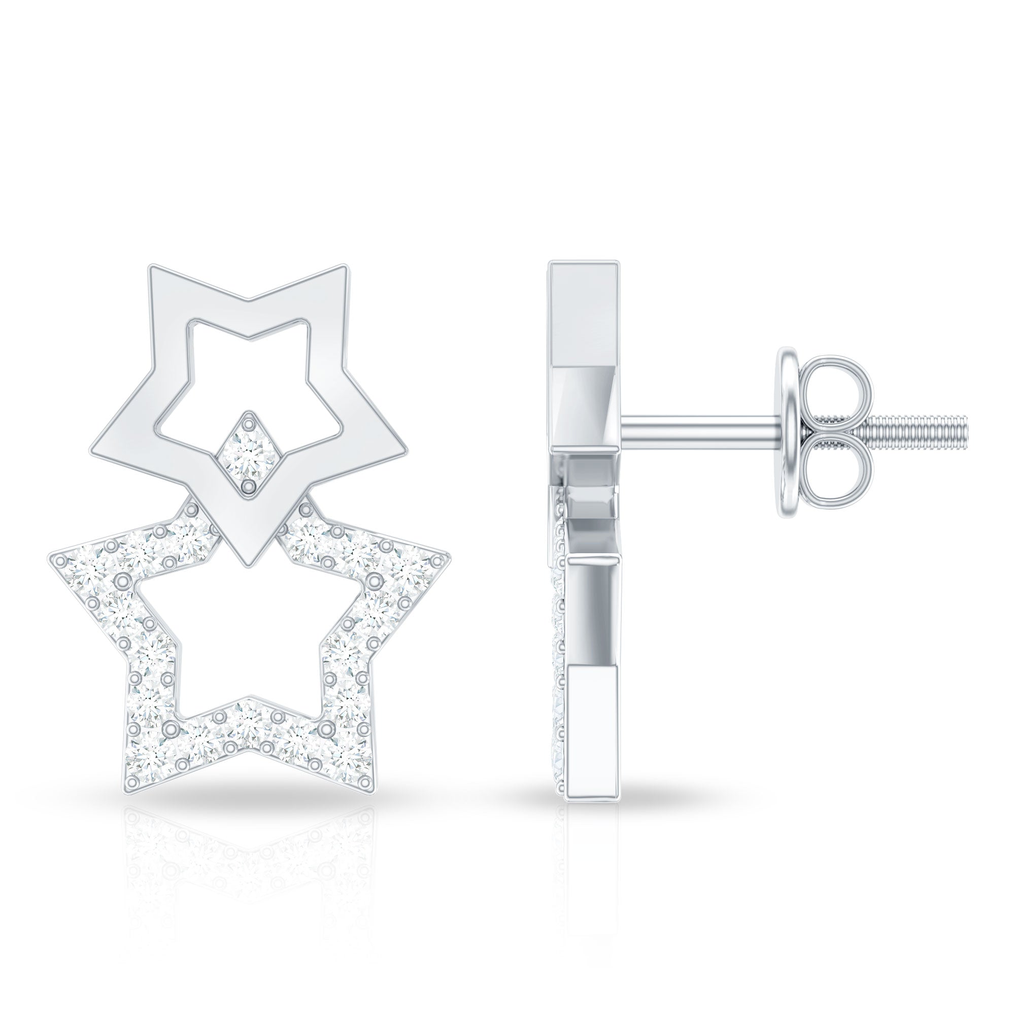 Double Star Stud Earrings with Diamond