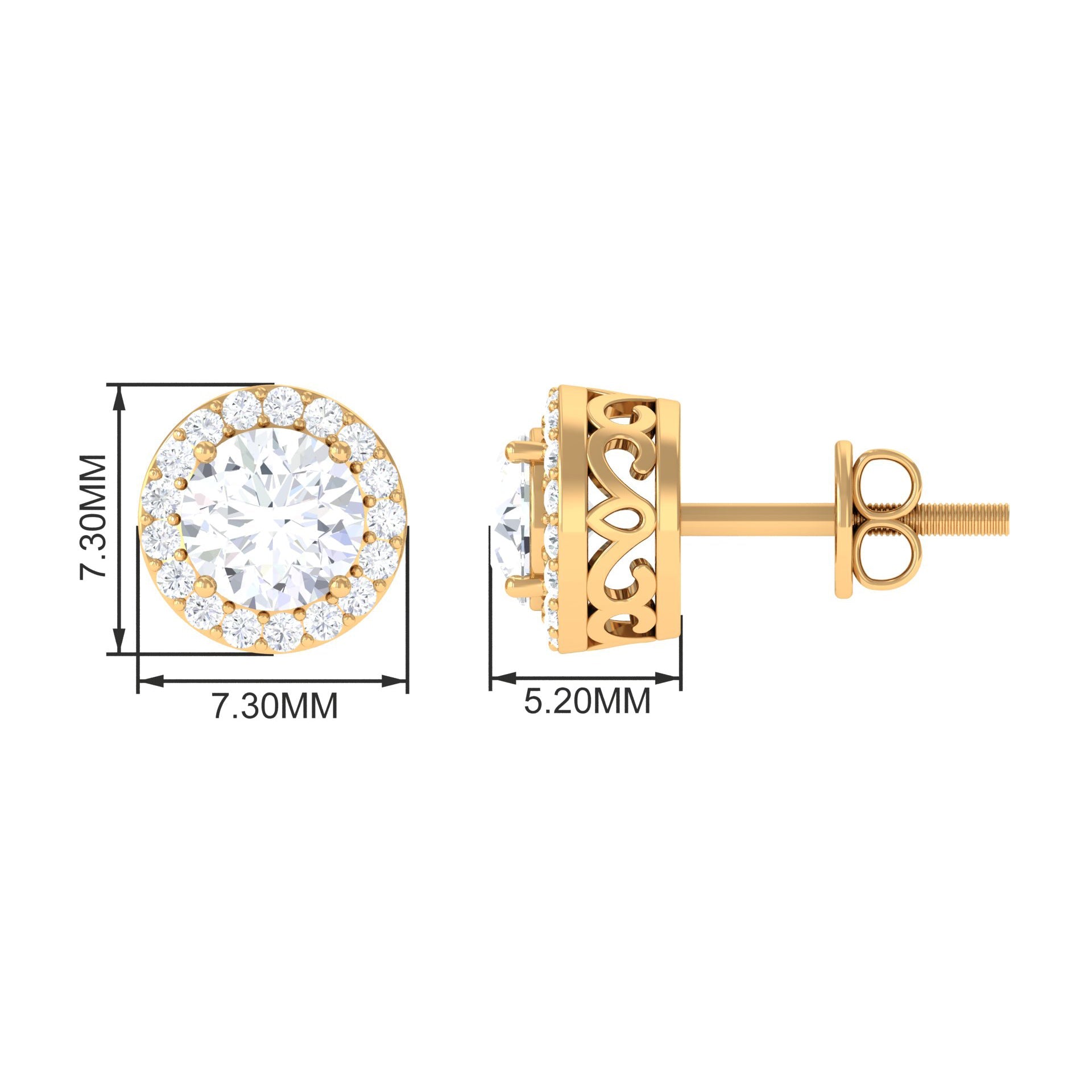 3 CT Certified Moissanite Minimal Stud Earrings with Halo in Gold
