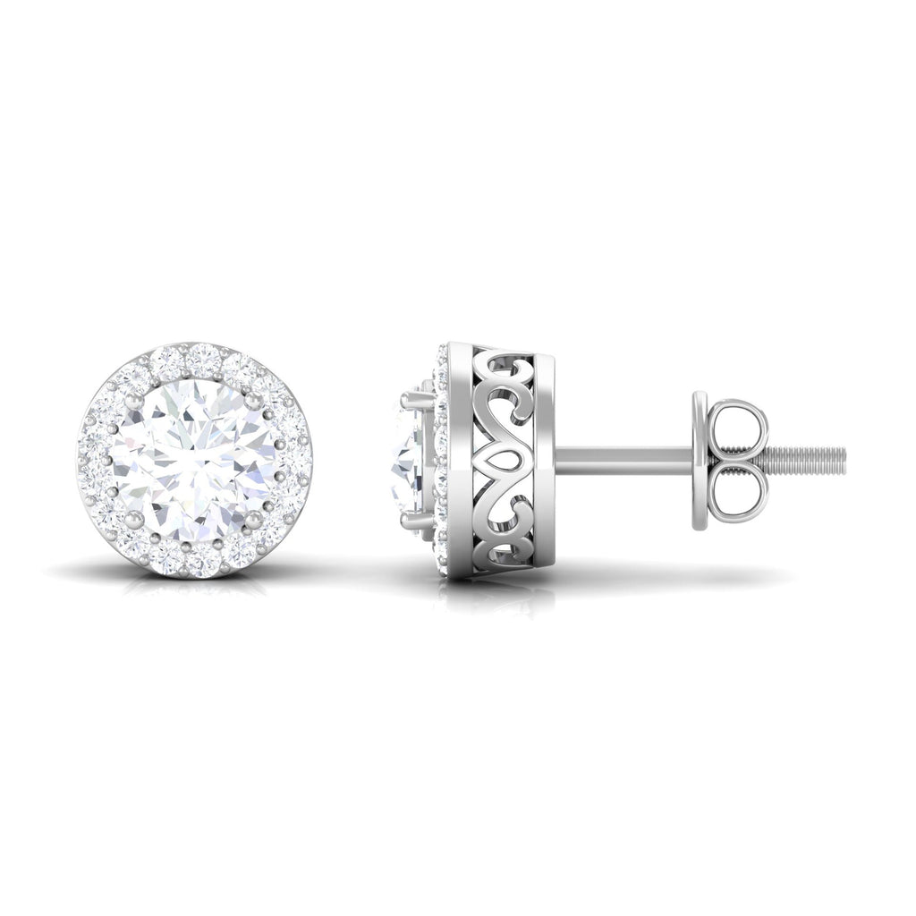 3 CT Certified Moissanite Minimal Stud Earrings with Halo in Gold