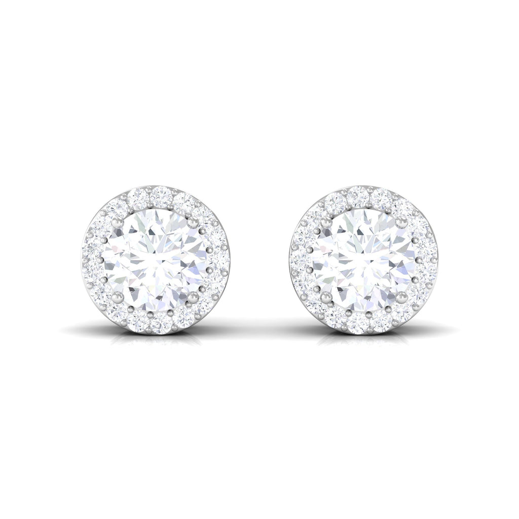 3 CT Certified Moissanite Minimal Stud Earrings with Halo in Gold