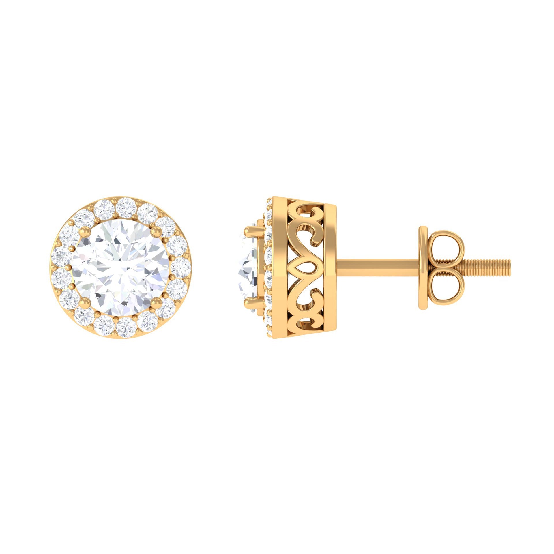 3 CT Certified Moissanite Minimal Stud Earrings with Halo in Gold