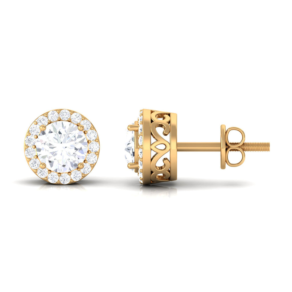3 CT Certified Moissanite Minimal Stud Earrings with Halo in Gold