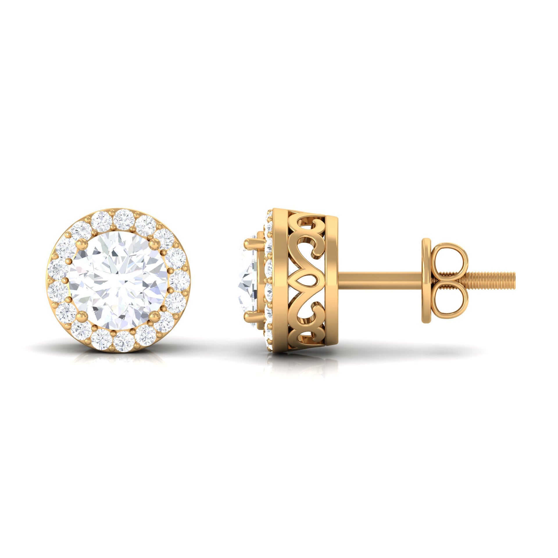 3 CT Certified Moissanite Minimal Stud Earrings with Halo in Gold
