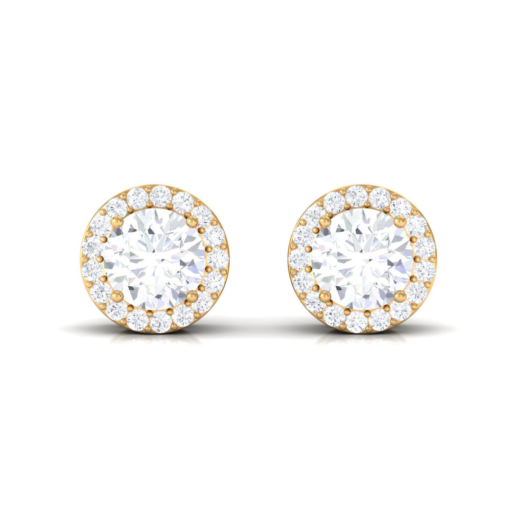 3 CT Certified Moissanite Minimal Stud Earrings with Halo in Gold