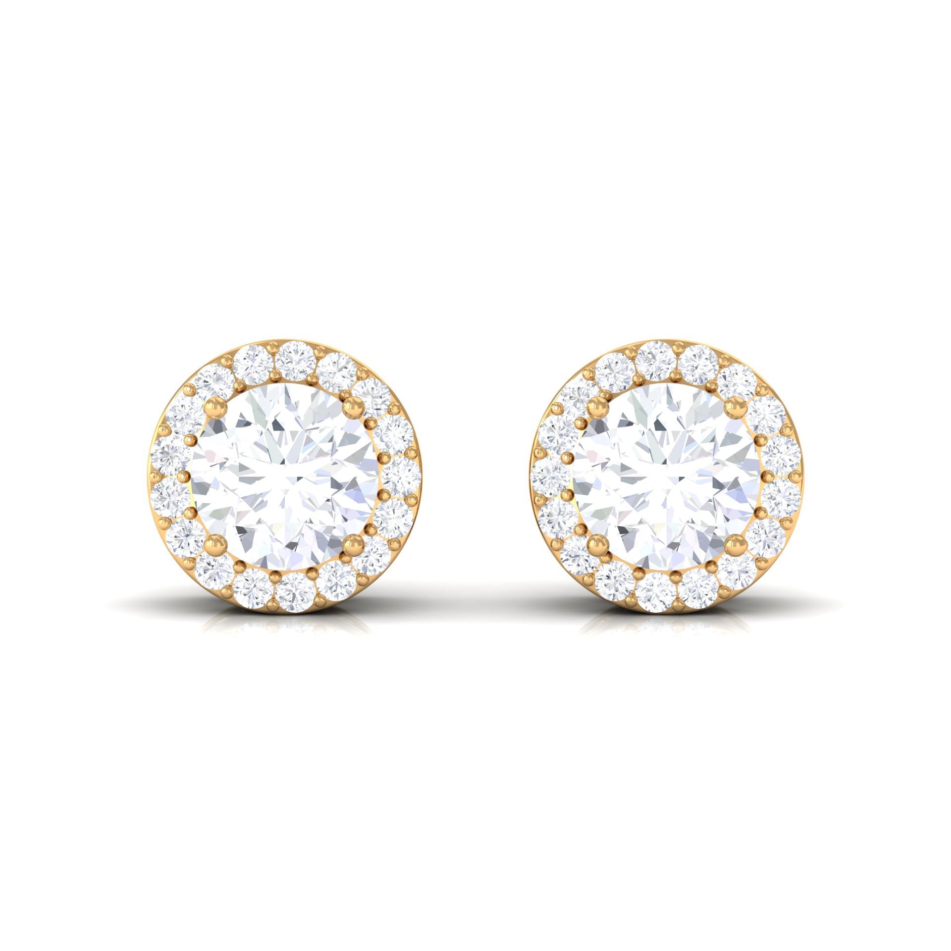 3 CT Certified Moissanite Minimal Stud Earrings with Halo in Gold