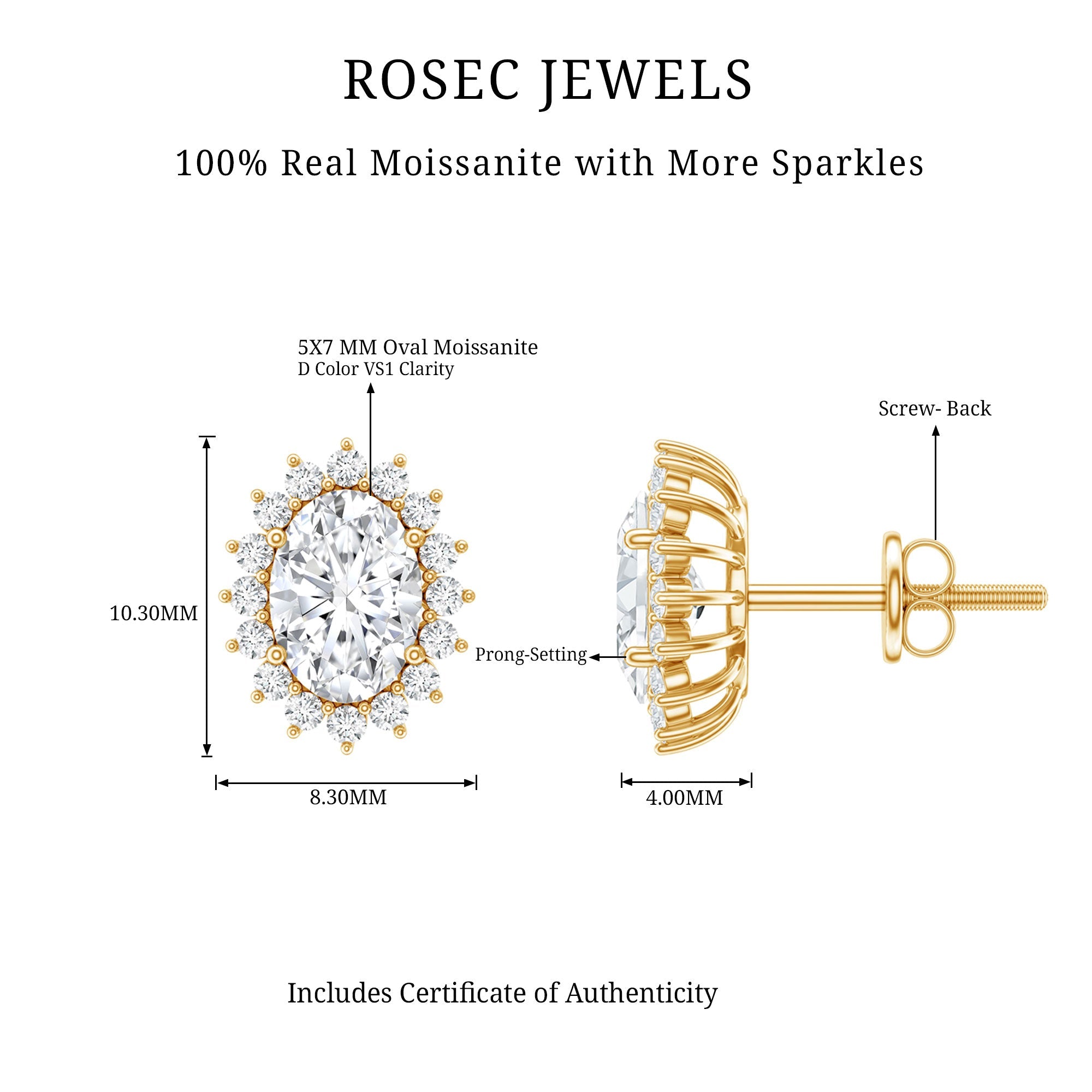 2.25 CT Oval Moissanite Classic Stud Earrings With Halo