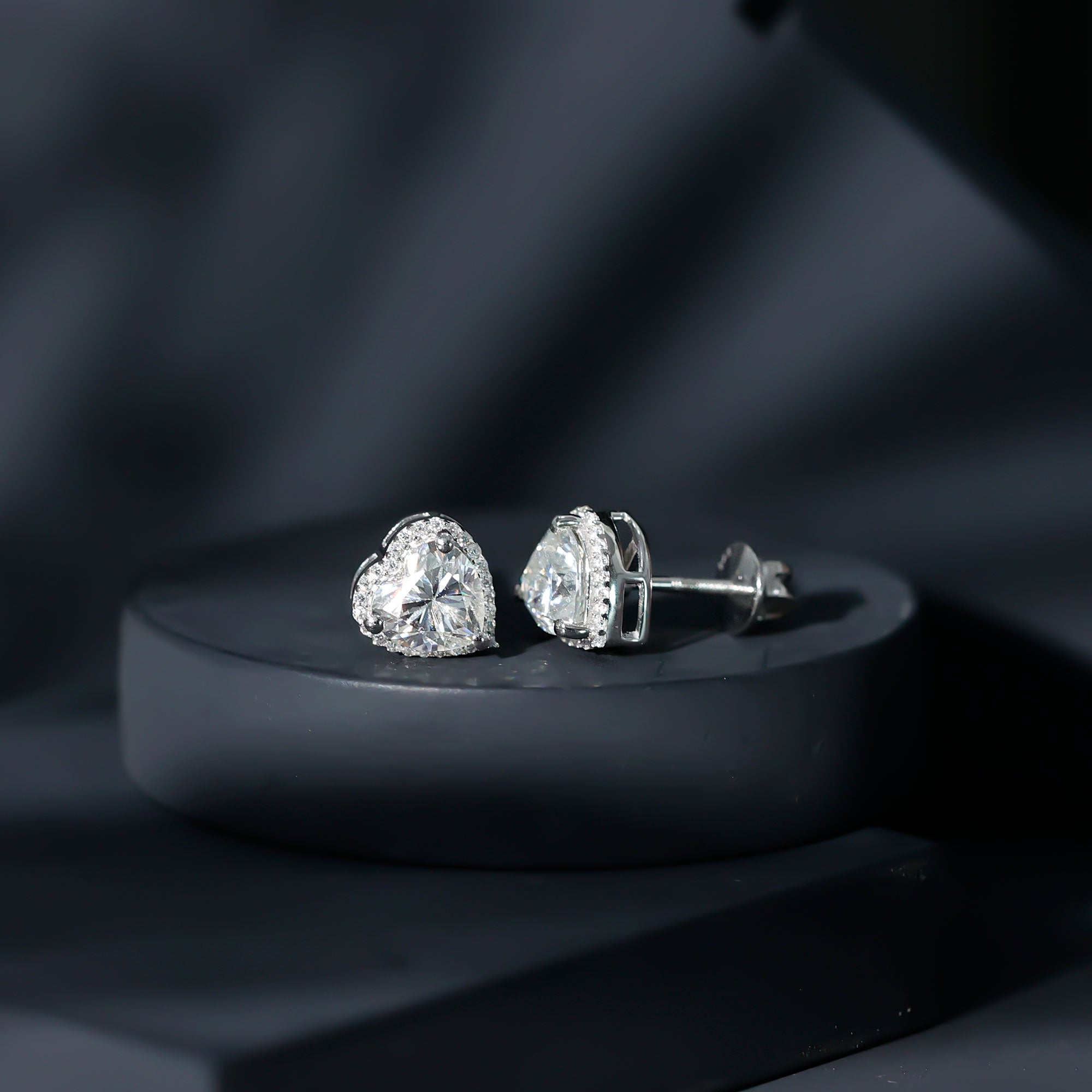 Certified Moissanite Heart Stud Earrings with Halo