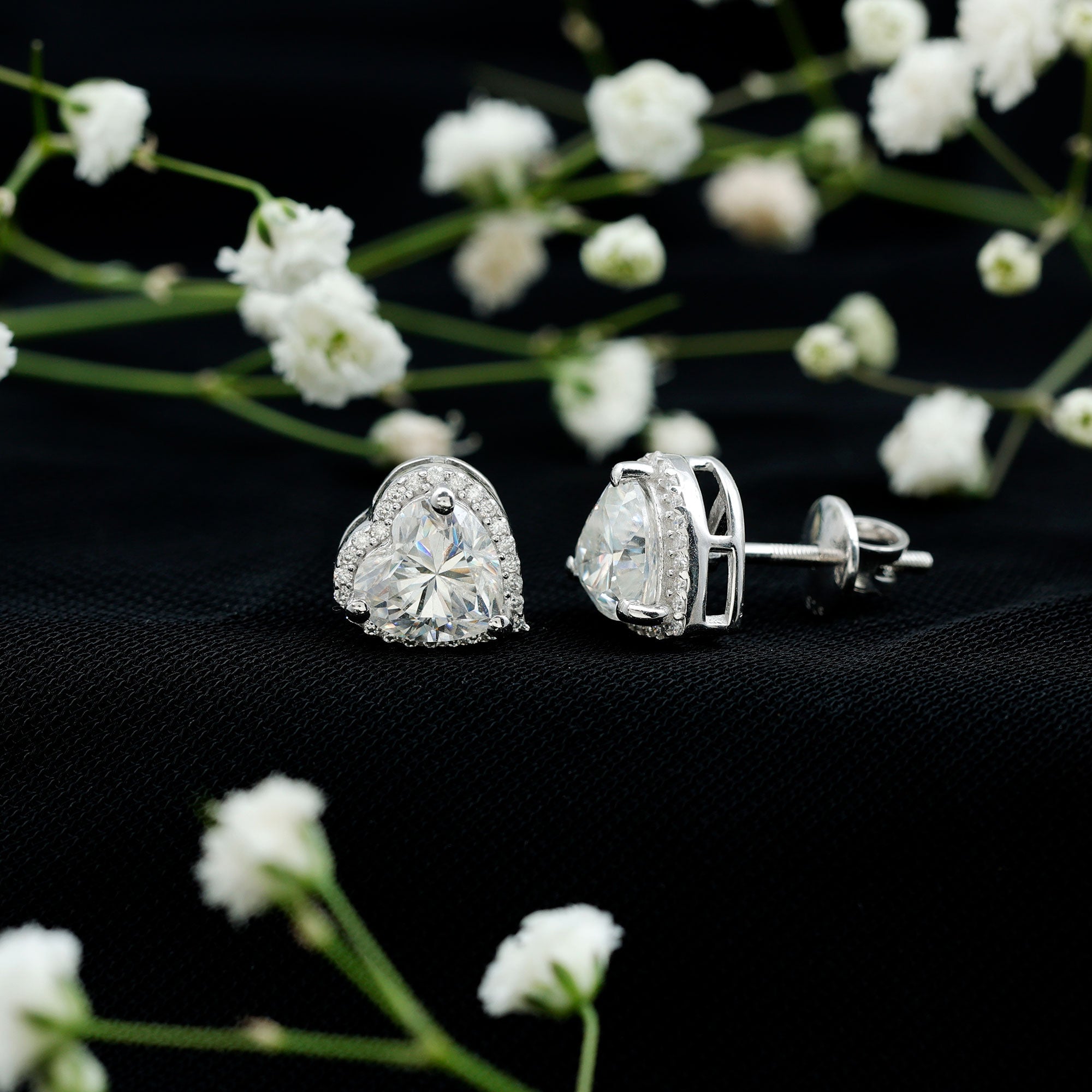 Certified 3 Carat Heart Moissanite Halo Stud Earrings