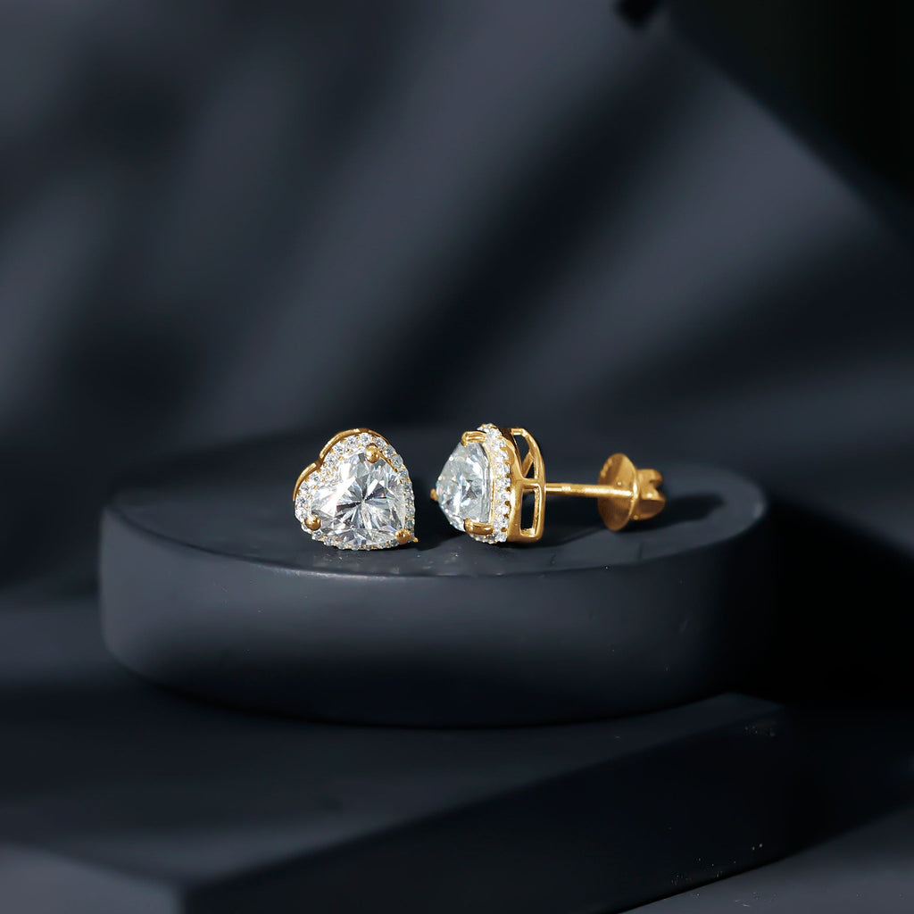 Certified Moissanite Heart Stud Earrings with Halo