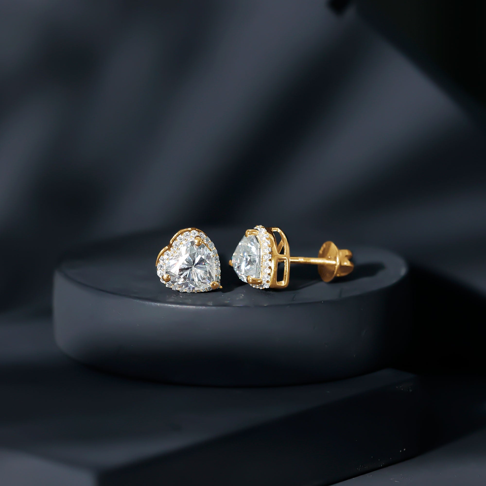 Certified Moissanite Heart Stud Earrings with Halo