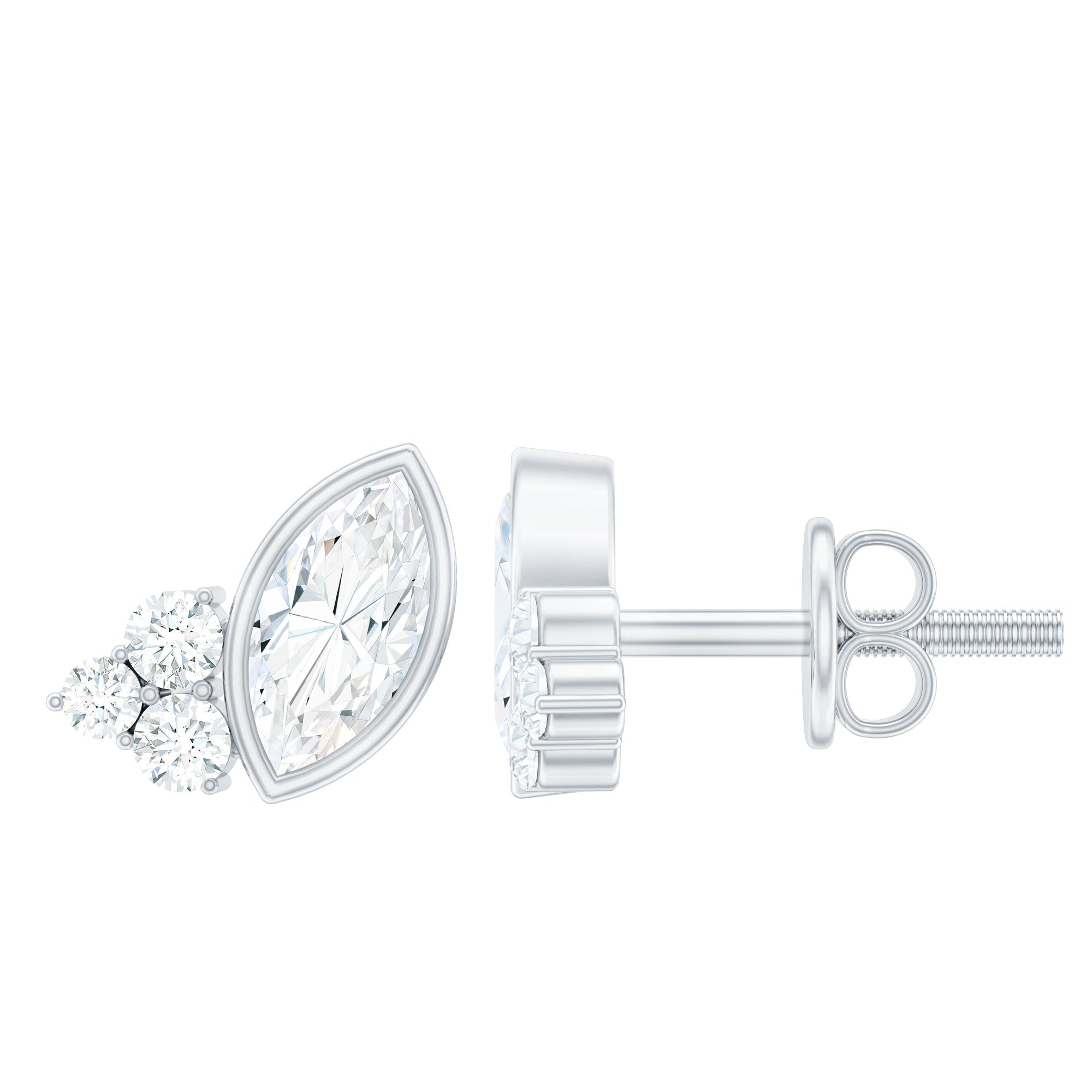 0.75 CT Marquise Shape Moissanite Stud Earrings with Screw Back