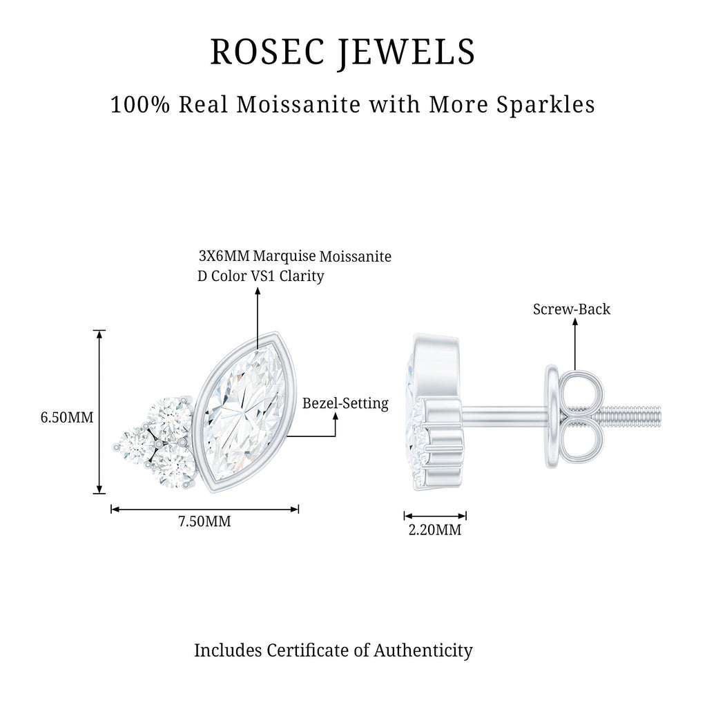 0.75 CT Marquise Shape Moissanite Stud Earrings with Screw Back