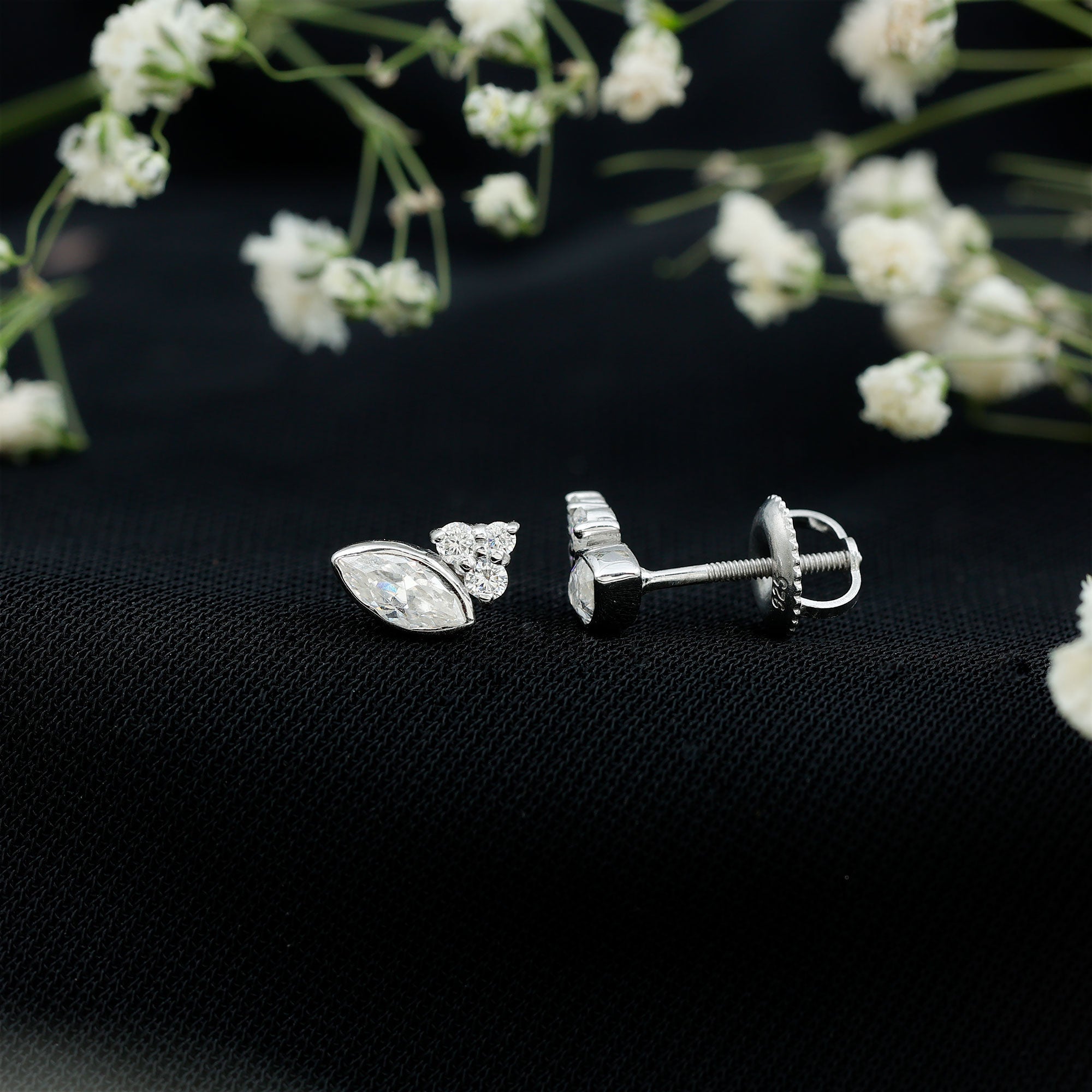 0.75 CT Marquise Shape Moissanite Stud Earrings with Screw Back