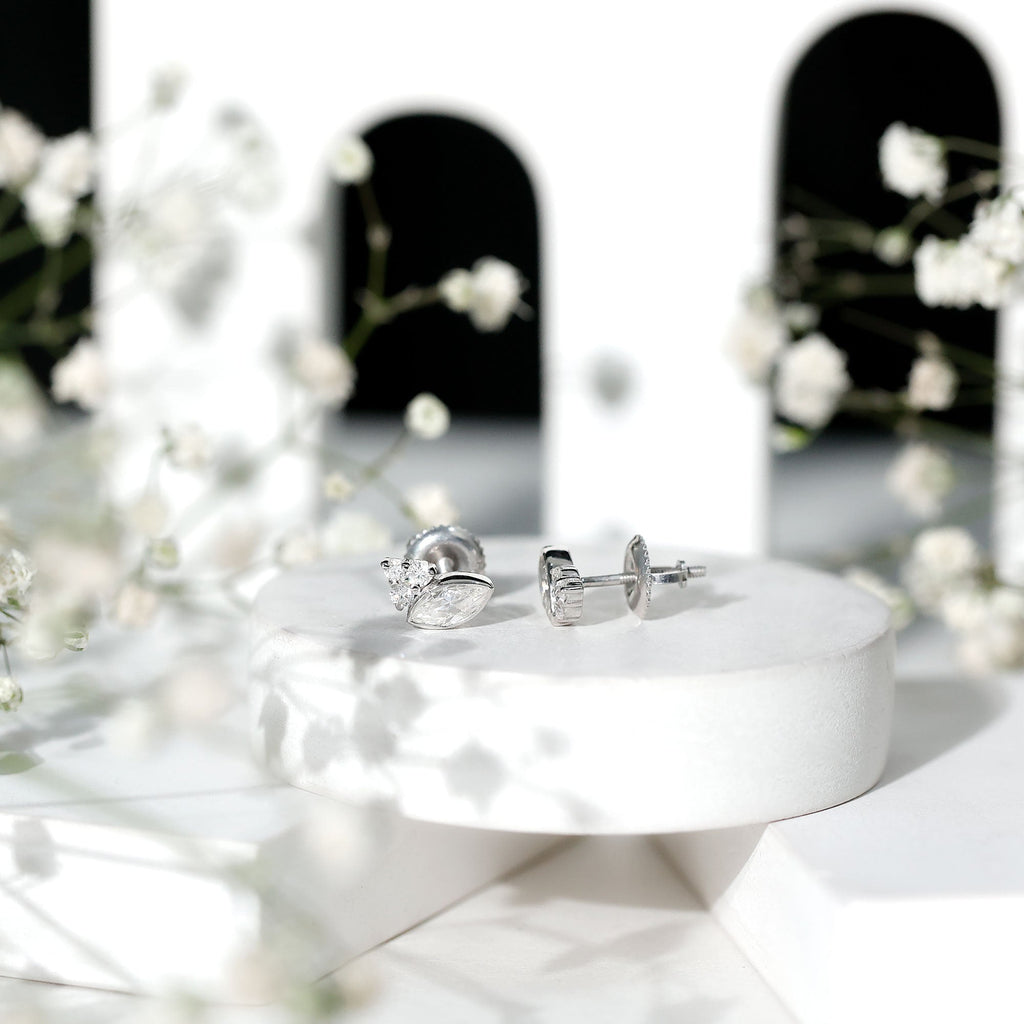 0.75 CT Marquise Shape Moissanite Stud Earrings with Screw Back