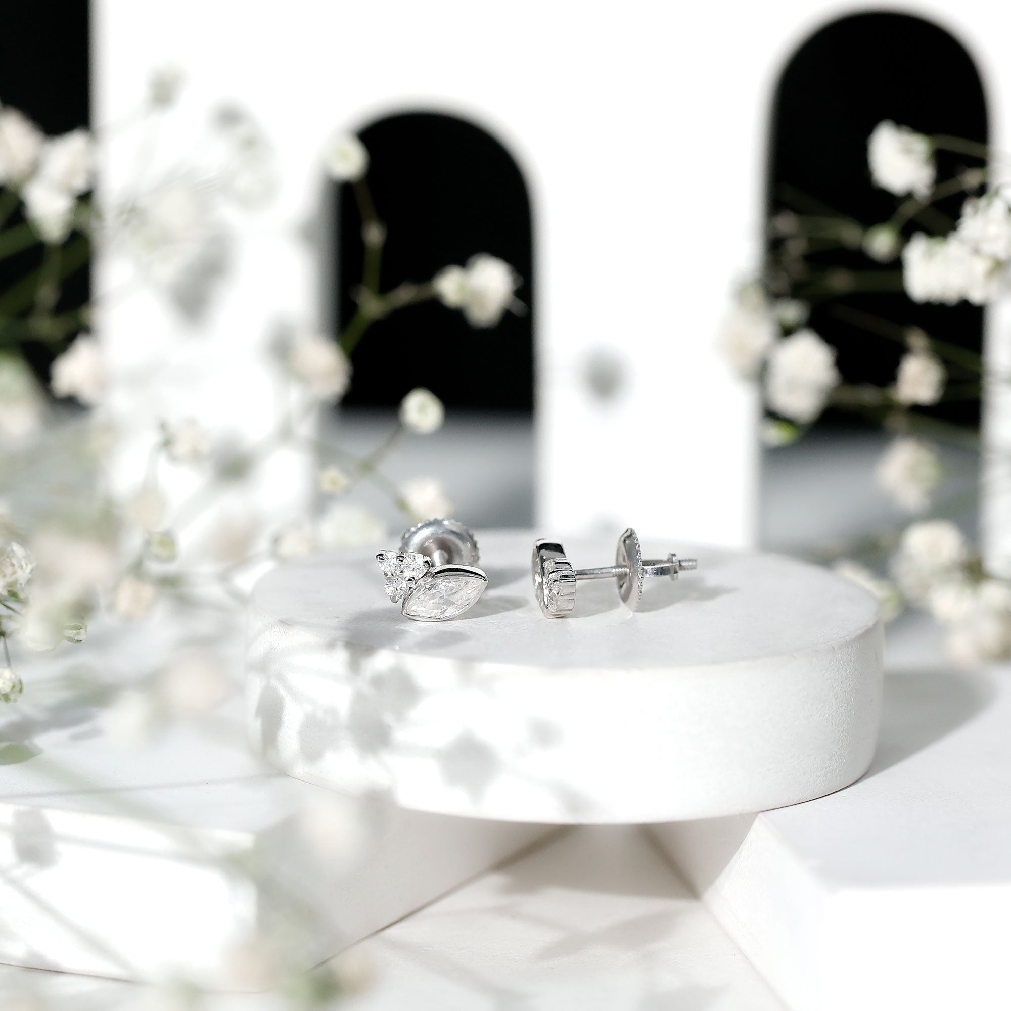 0.75 CT Marquise Shape Moissanite Stud Earrings with Screw Back