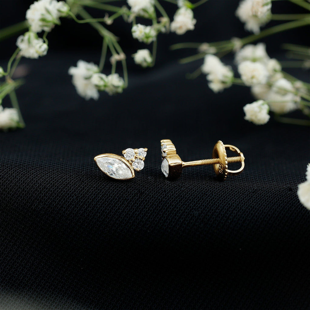 0.75 CT Marquise Shape Moissanite Stud Earrings with Screw Back