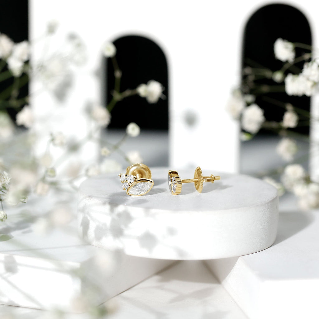 0.75 CT Marquise Shape Moissanite Stud Earrings with Screw Back